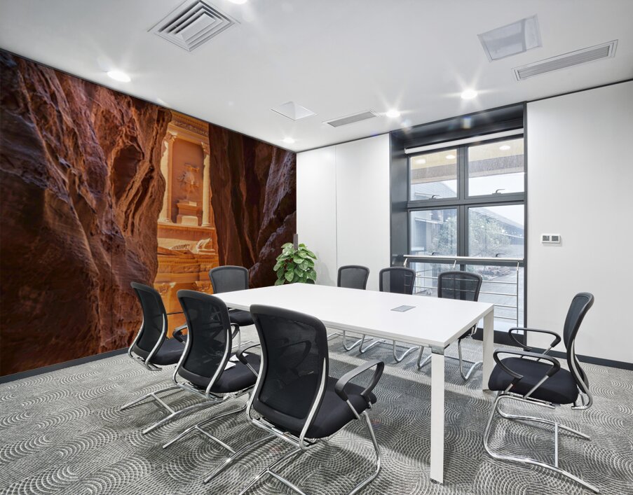 Petra Treasury building facade seen through narrow gorge Wall Printing