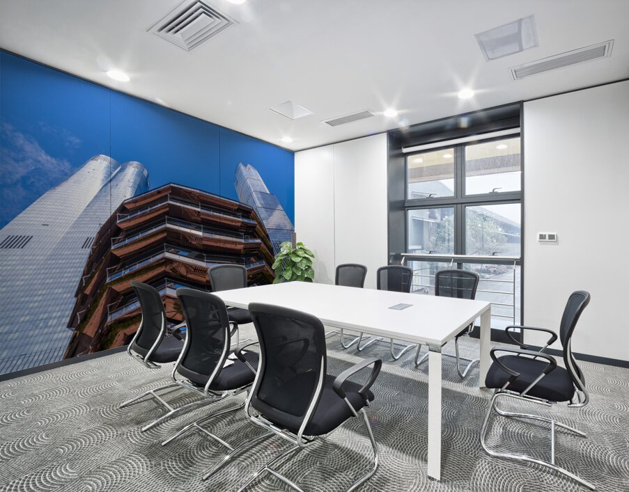 Reflective surface of the Vessel with a skyscraper behind with c Wall Printing
