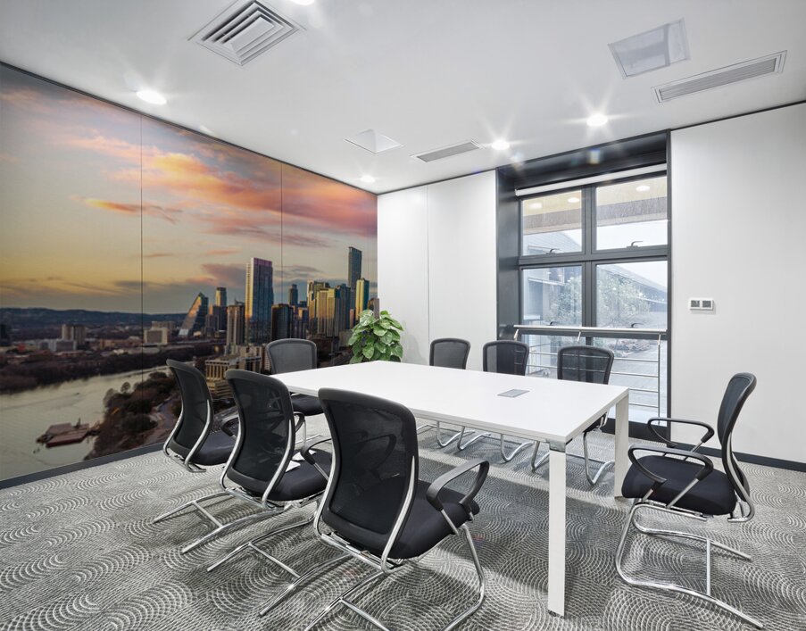 Wide panorama 2026 Austin skyline at sunset Wall Printing