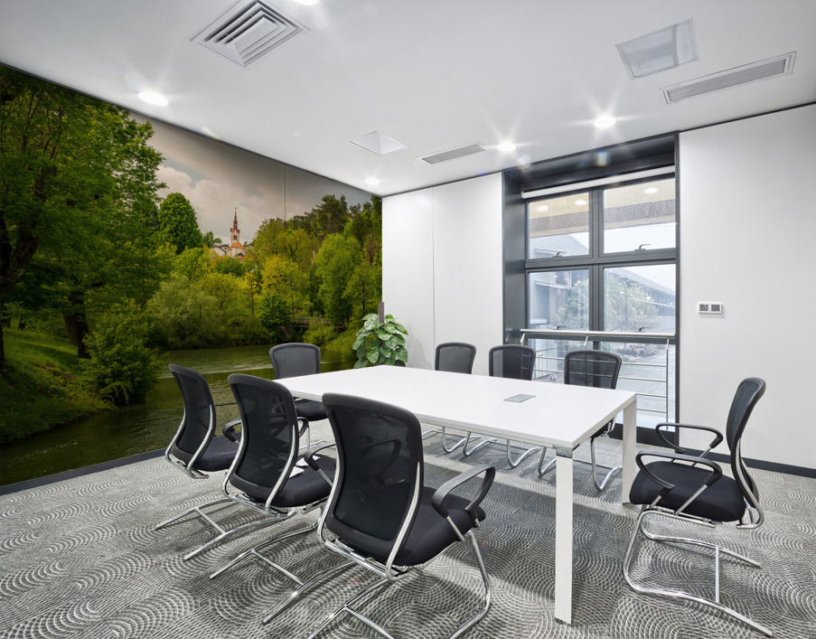 Church in the woods above peaceful river Wall Printing