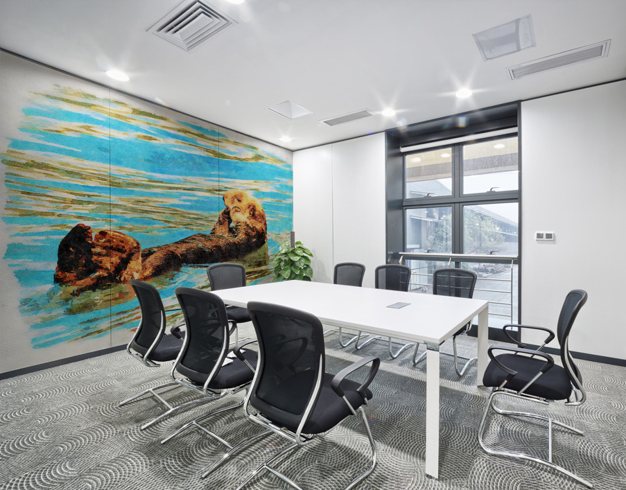 Digital watercolor of Sea Otter floating in the sea Wall Printing