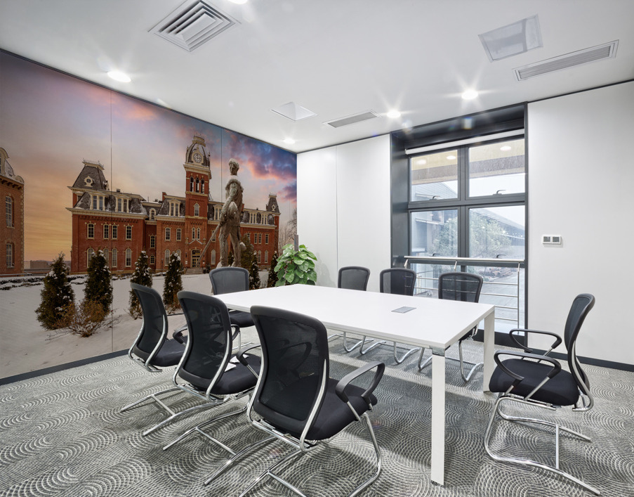 Mountaineer statue against Woodburn Hall Wall Printing