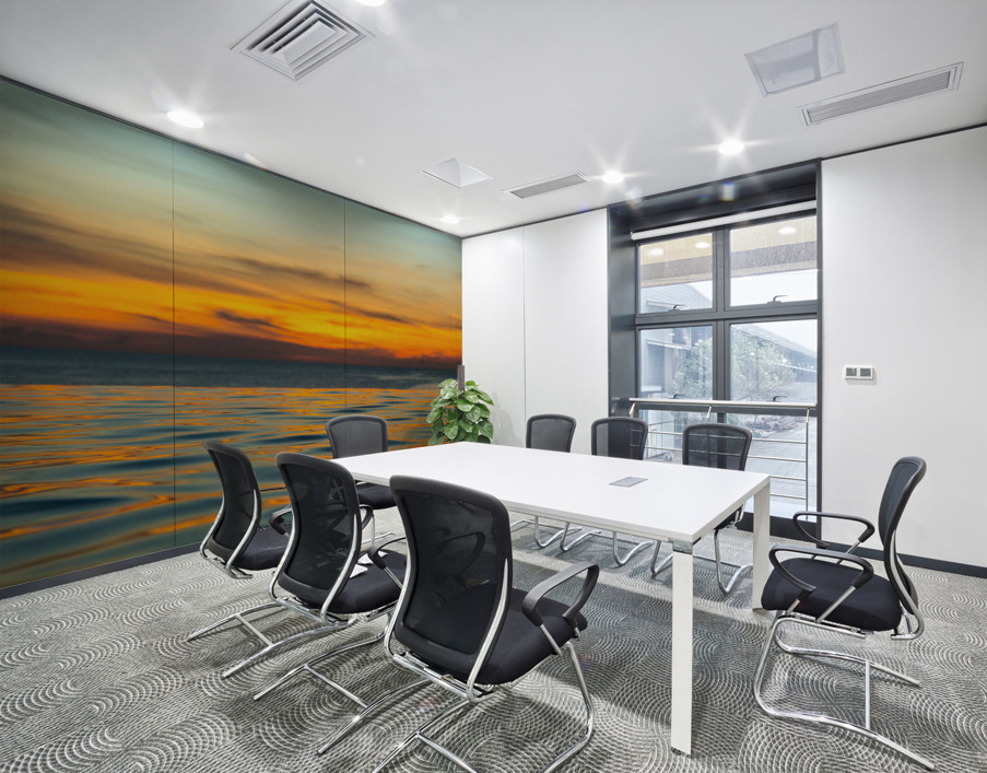 Infinity edge pool with sea underneath sunset Wall Printing