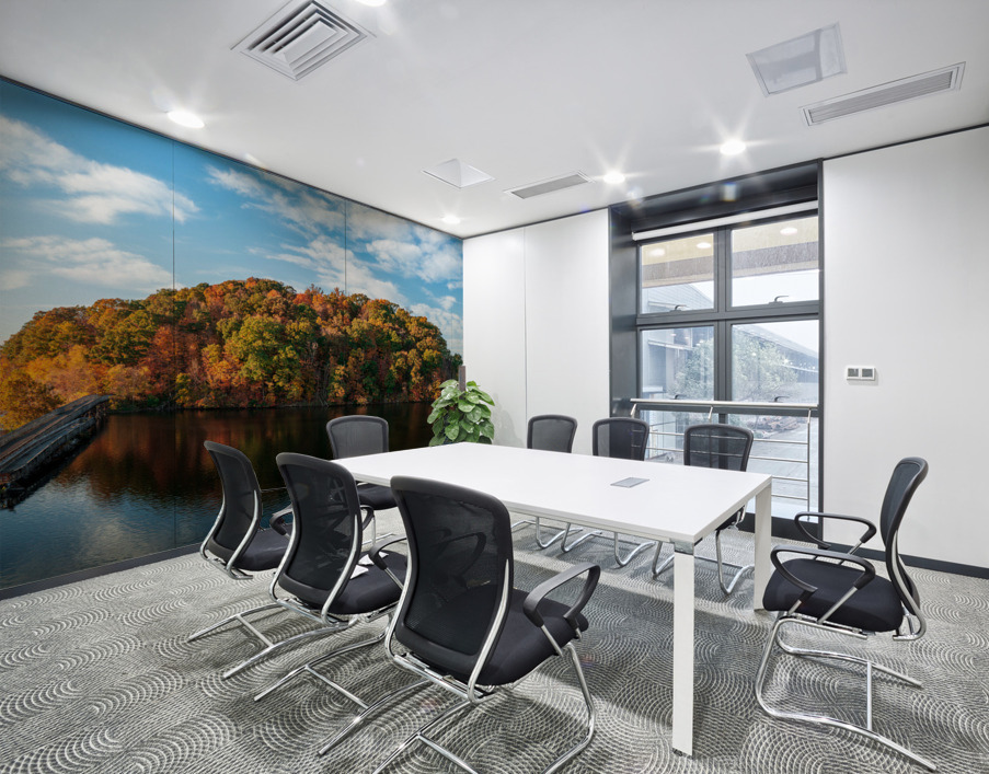 Aerial view with reflection of fall leaves in Cheat Lake Park Wall Printing