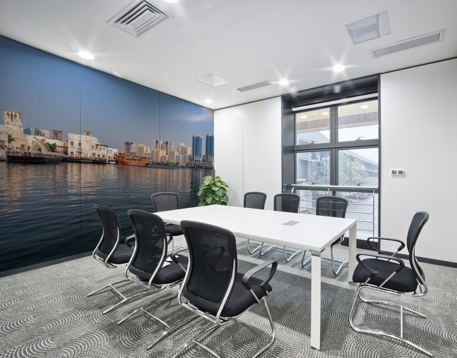 The Creek by Bur Dubai and Al Seef with large docked cruise boat Wall Printing