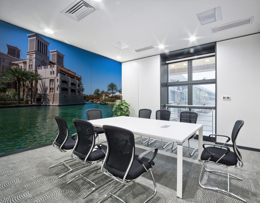 Wooden bridge over waterway in Souk Madinat Junction mall Wall Printing