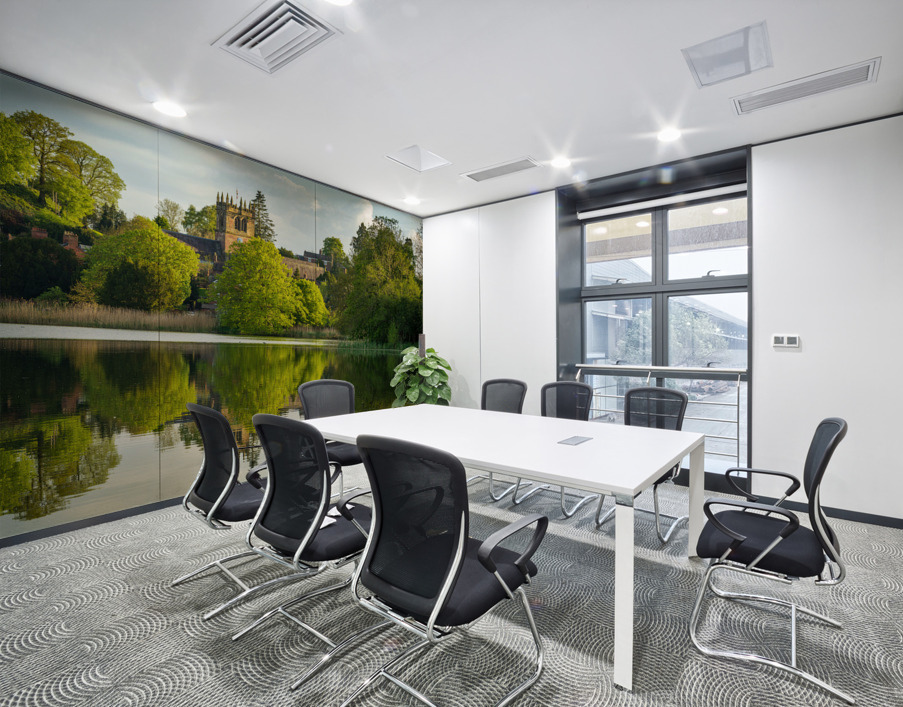View across the Mere to the town of Ellesmere in Shropshire Wall Printing