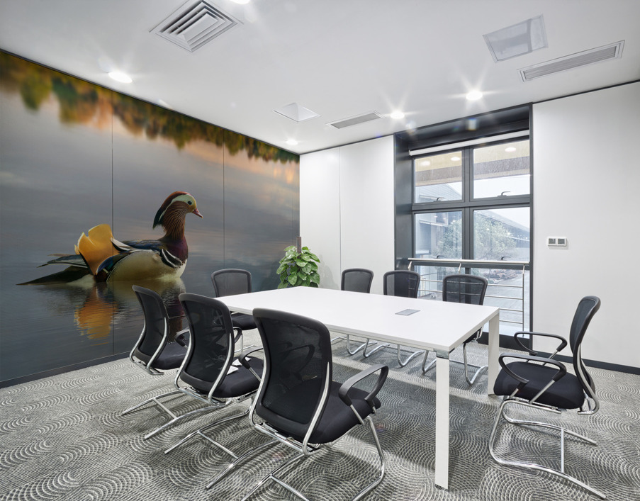 Mandarin duck floats on Ellesmere Mere to a clear reflection of  Wall Printing