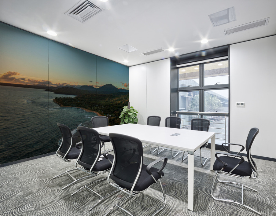 Aerial panorama of sunrise over Tunnels Beach Kauai Hawaii Wall Printing