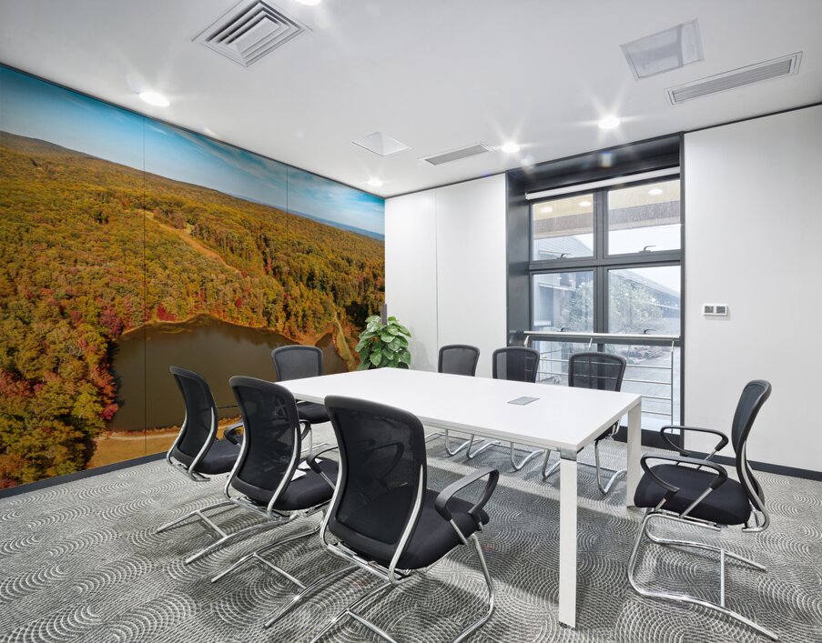 Aerial fall leaves around Coopers Rock reservoir in WV Wall Printing