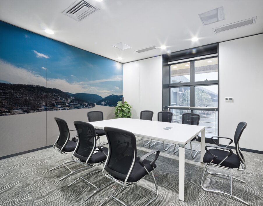 Aerial panorama of the frozen Cheat Lake Morgantown WV looking  Impression murale