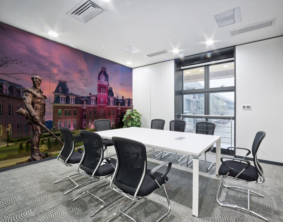 Mountaineer statue in front of Woodburn Hall at WVU Wall Printing