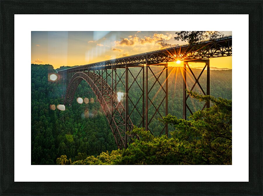 Sunset at the New River Gorge Bridge in West Virginia  Framed Print Print