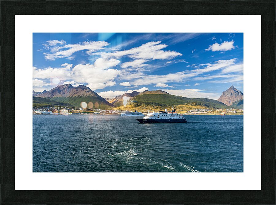 Hebredian Sky expedition cruise ship at anchor in Ushuaia  Framed Print Print