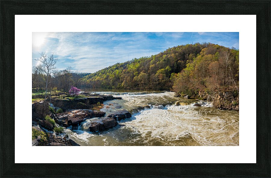 Cascades of flooded Valley Falls on a bright spring morning  Framed Print Print