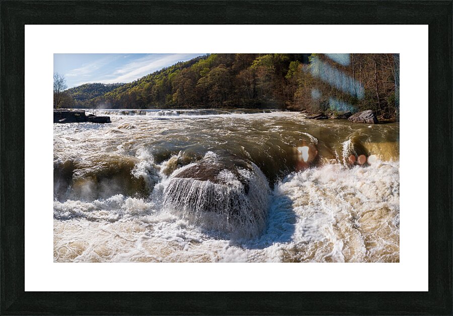 Eye level view of raging flooded Valley Falls near Fairmont  Framed Print Print