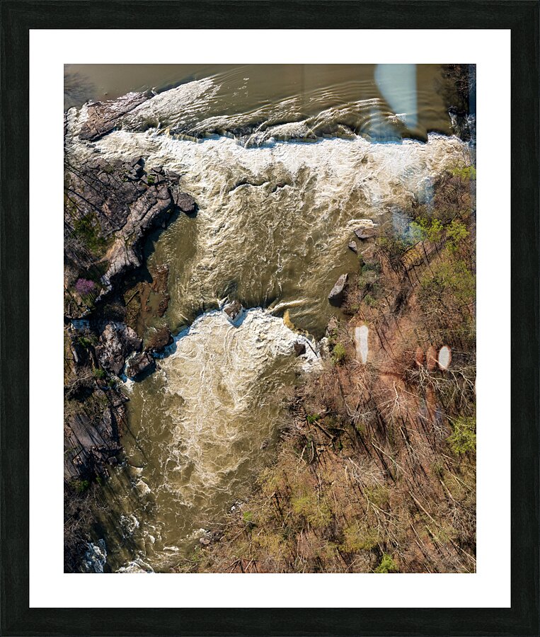 Top down over flooded Valley Falls on a bright spring morning  Framed Print Print