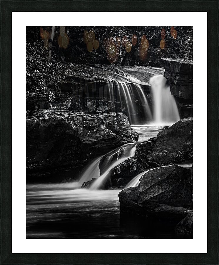 Black and White Waterfall on Deckers Creek  Framed Print Print
