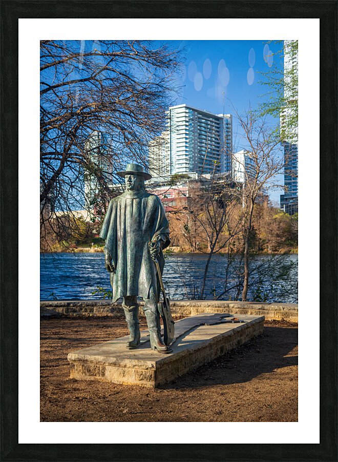 Bronze statue of Stevie Ray Vaughan from 1994 in Austin Texas Picture Frame print