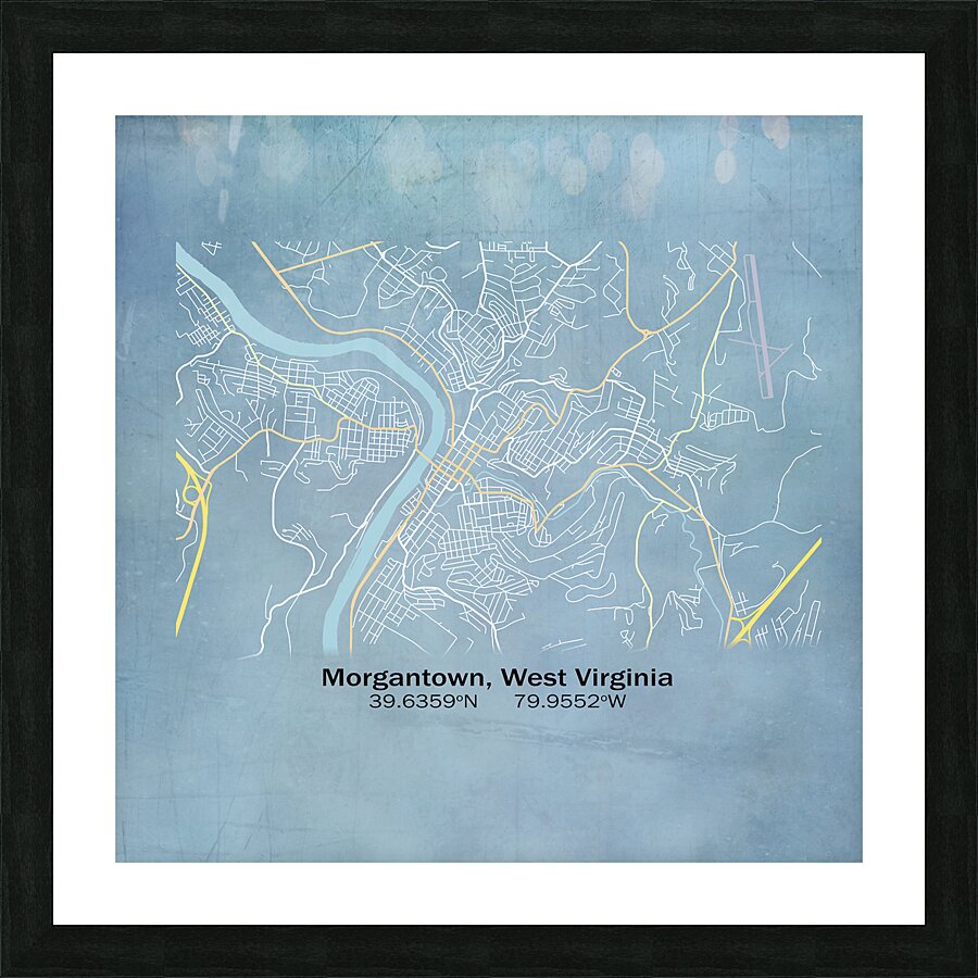 Blueprint map of the city streets of Morgantown WV Picture Frame print