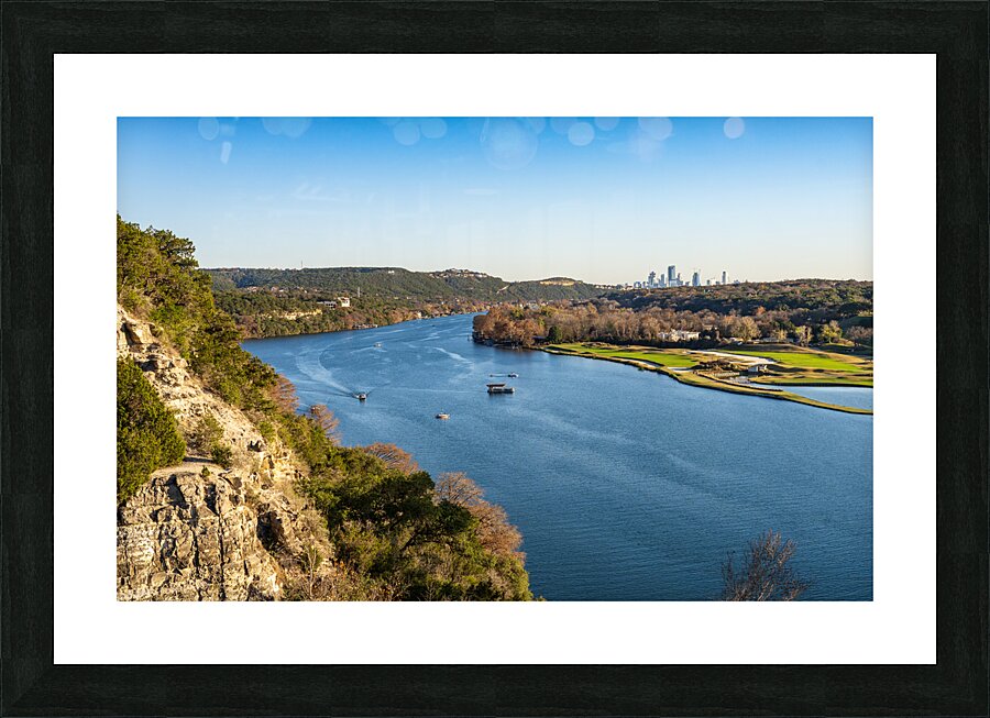 Colorado river and downtown Austin Texas from Pennybacker bridge Picture Frame print