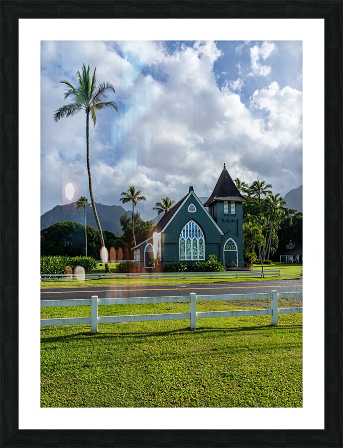 Waioli Huiia Church stands in Hanalei Kauai with the majestic  Picture Frame print