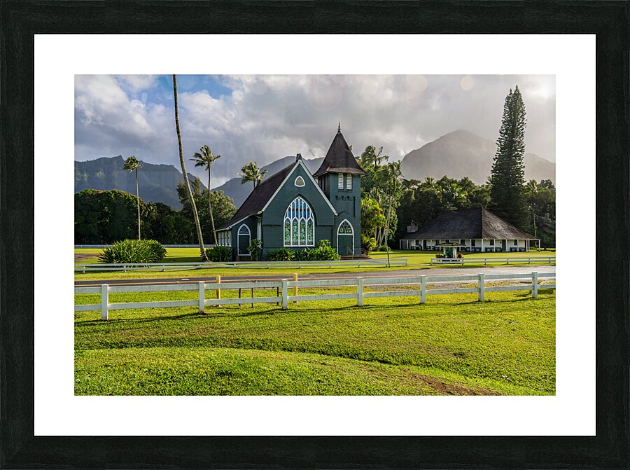 Waioli Huiia Church stands in Hanalei Kauai with the majestic  Picture Frame print
