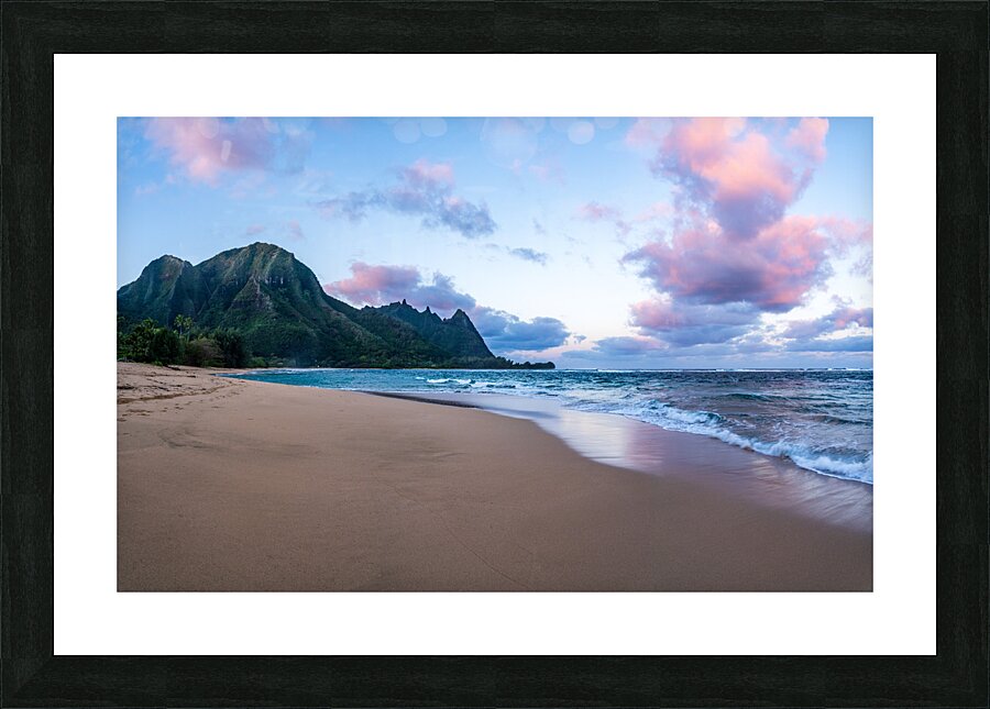 Early morning sunrise over Tunnels Beach on Kauai in Hawaii Picture Frame print