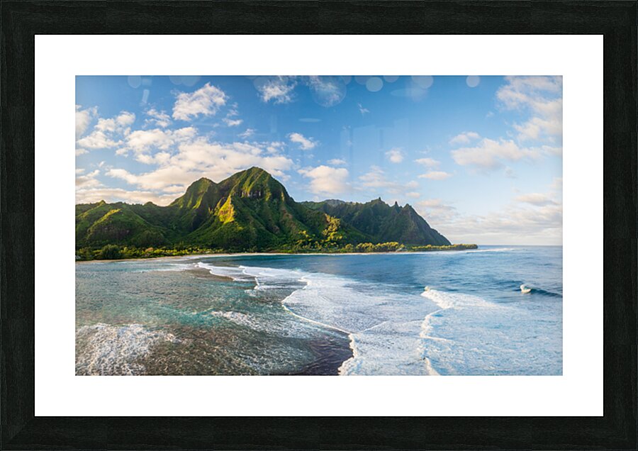 Mountains by Tunnels Beach at sunrise in Kauai Hawaii Picture Frame print