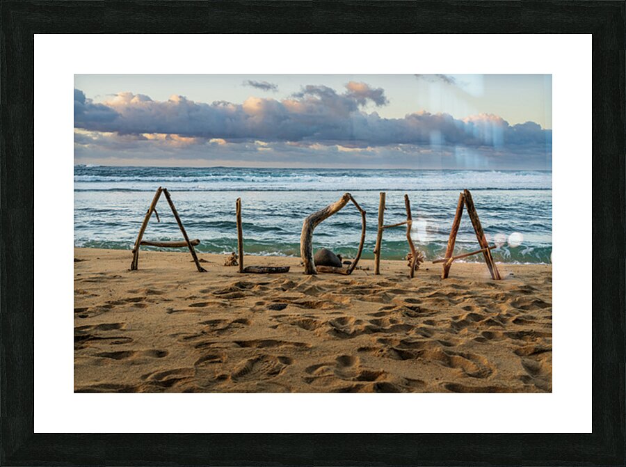 A driftwood greeting spells out a warm welcome with Aloha Kauai Impression et Cadre photo