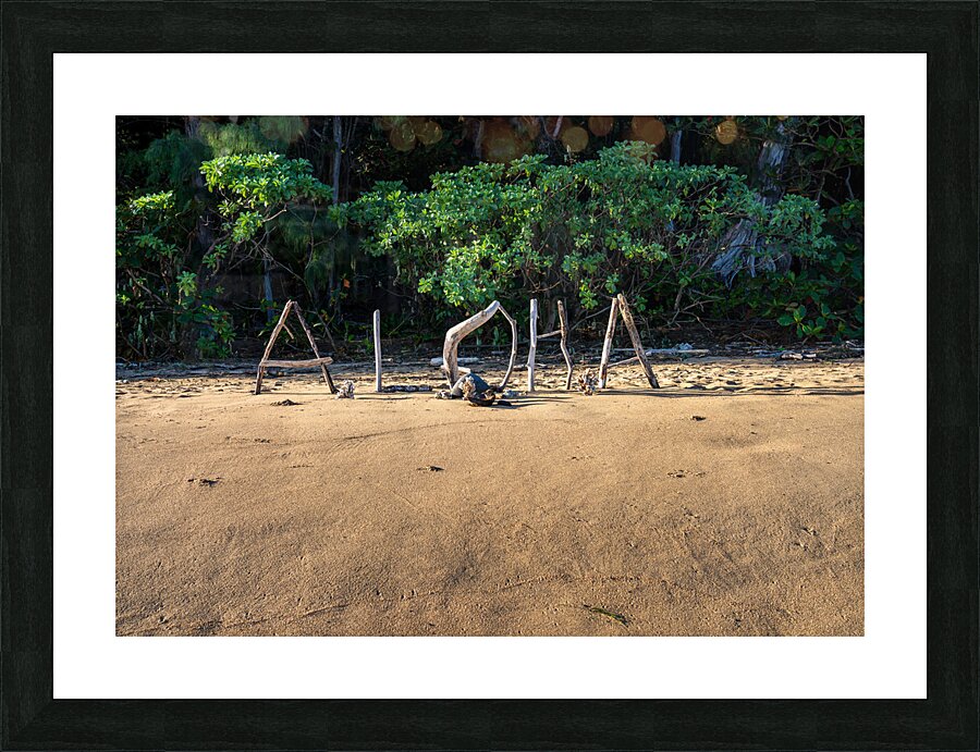 Aloha from Kauai: A driftwood greeting spells out a warm welcome Picture Frame print