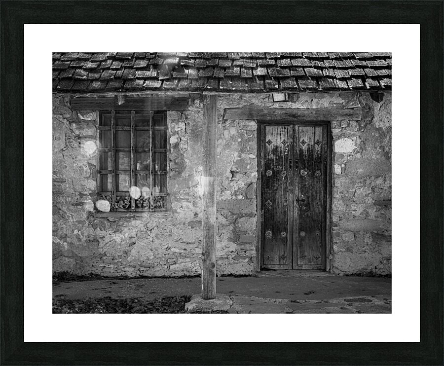 Rustic San Juan Mission building with an aged stone facade. Picture Frame print