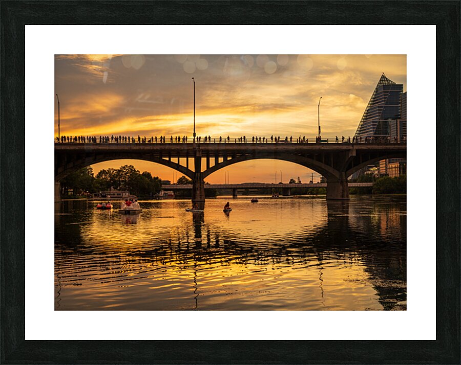 Bat watchers crowd on Congress Avenue bridge waiting for bats Picture Frame print