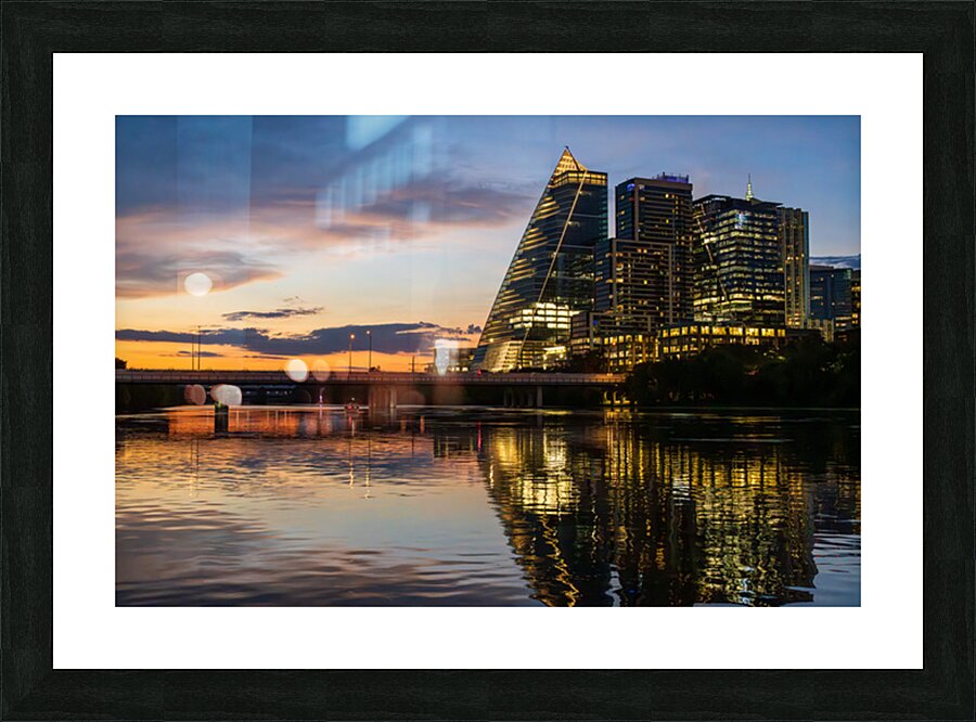Sail like building with modern office blocks in Austin Texas sky Picture Frame print