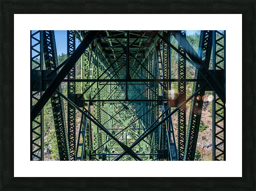 Steel structure of historic cantilevered Deception Pass bridge Picture Frame print