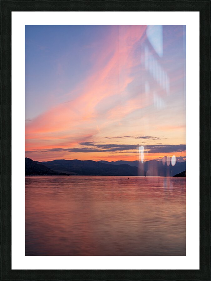 Sunset over Lake Chelan with dramatic sky reflected in long dura Picture Frame print