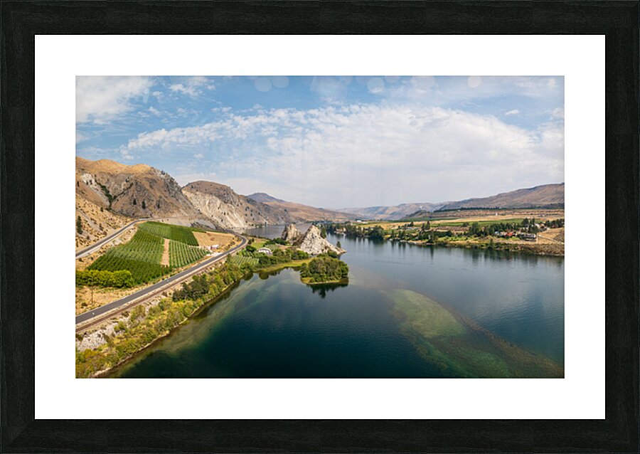 Aerial view of Columbia River by Maplecreek and Orondo in Washin Picture Frame print