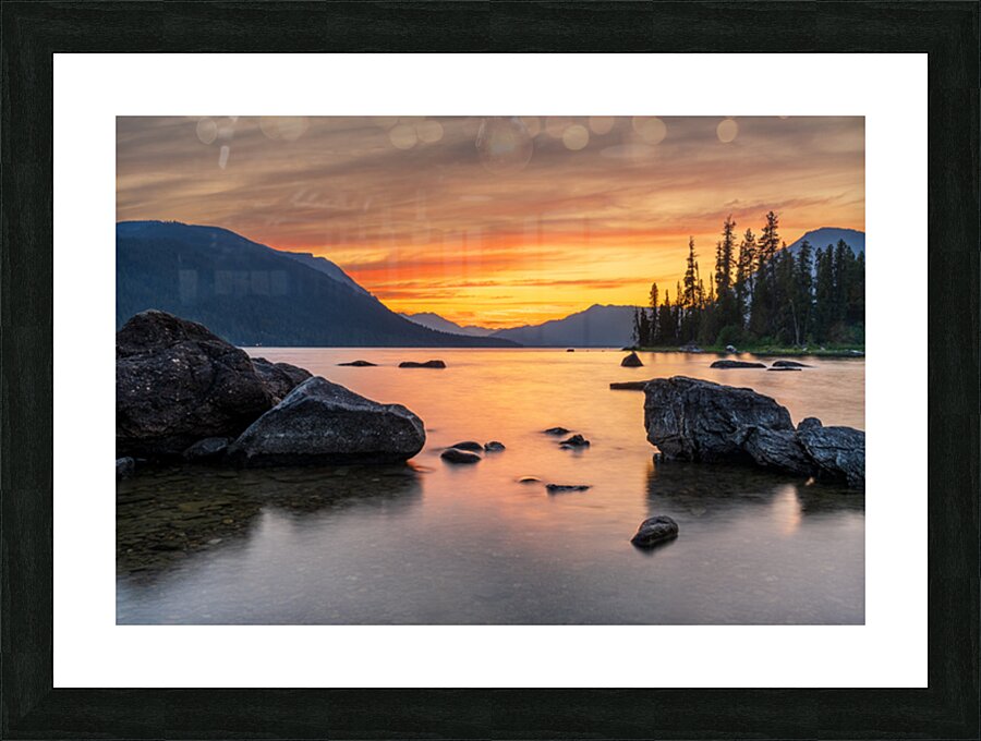 Vibrant sunset over Lake Wenatchee in the Cascade Mountains WA Picture Frame print