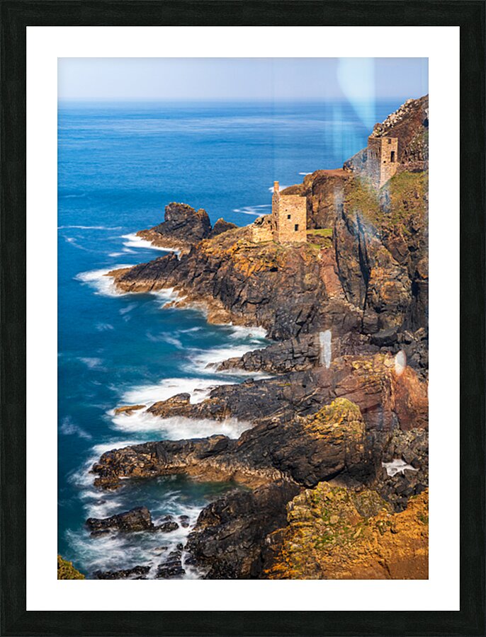 Long duration image of the ruins at Botallack tin mine Picture Frame print