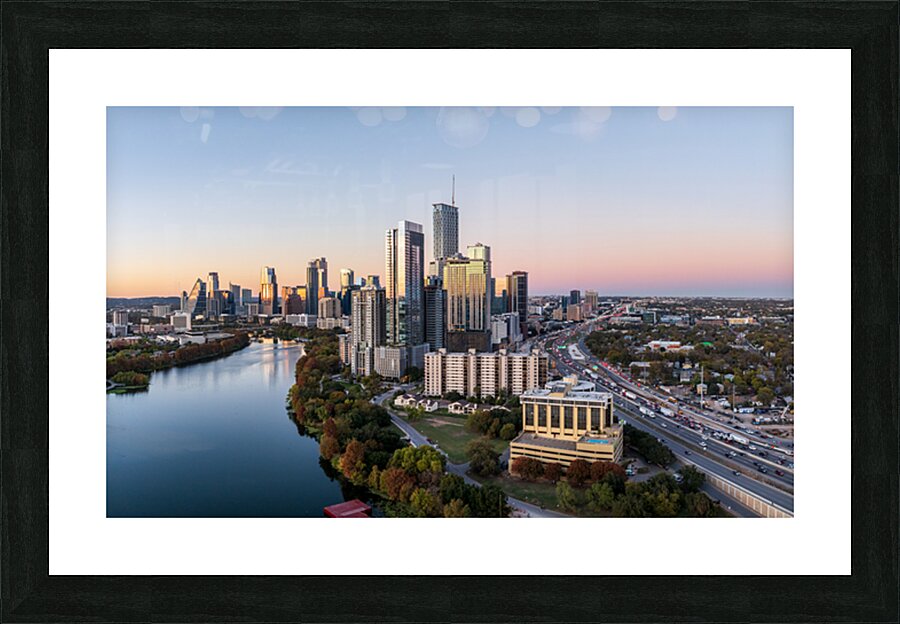 Broad panorama aerial view of downtown Austin Skyline  Picture Frame print