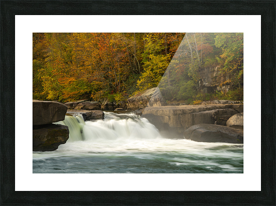Section of Valley Falls on a misty autumn day Picture Frame print