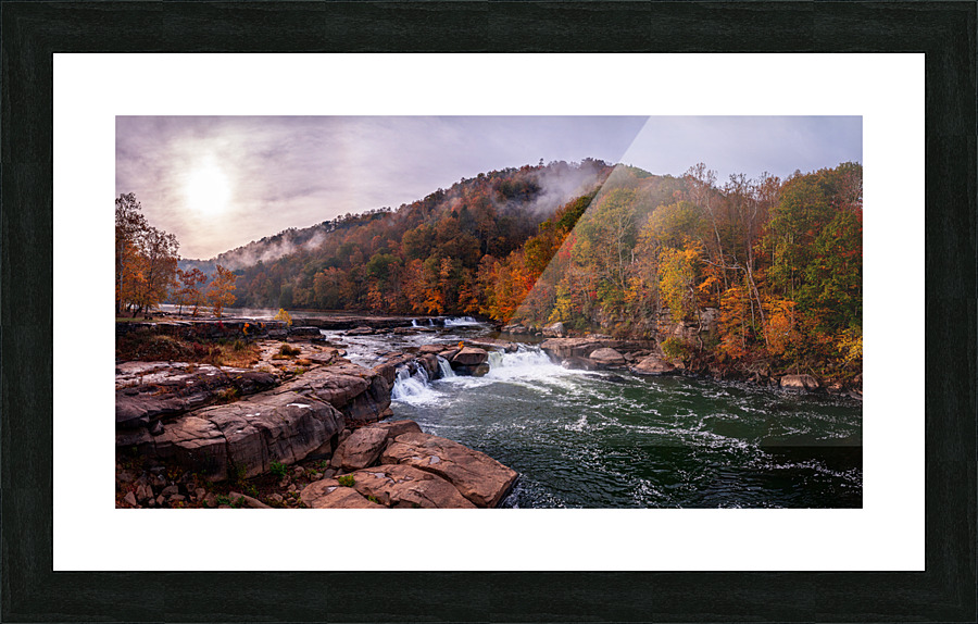 Panoramic Valley Falls on a misty autumn day  Framed Print Print