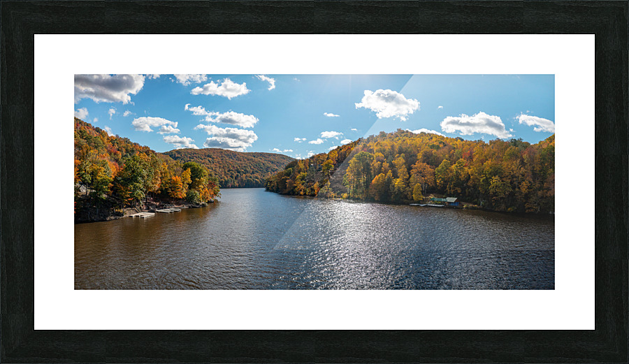 Panorama of the Cheat river entering the lake  Framed Print Print