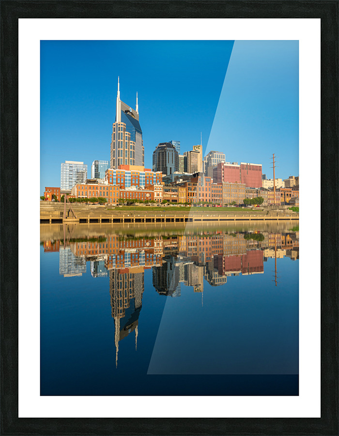 Reflection of Nashville in Tennessee with Cumberland River  Impression encadrée