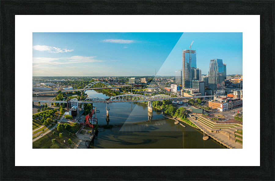 Aerial view of John Seigenthaler pedestrian bridge in Nashville  Framed Print Print