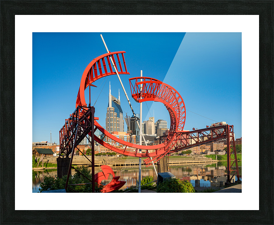 Modern sculpture frames the skyline of Nashville Tennessee  Framed Print Print