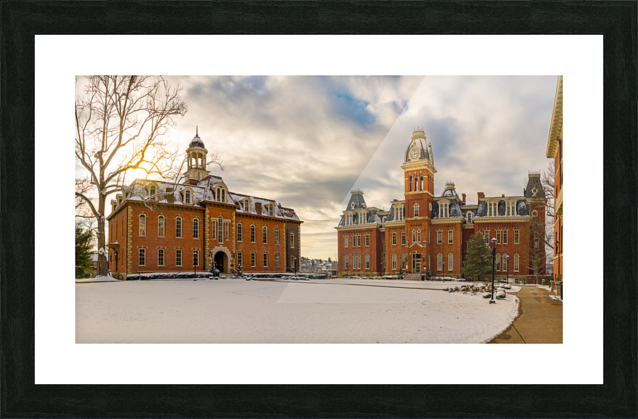 Woodburn Circle at West Virginia University in the snow  Framed Print Print