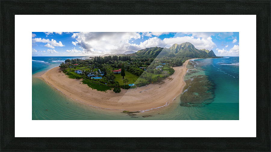Aerial drone shot of Tunnels Beach on Kauai  Framed Print Print