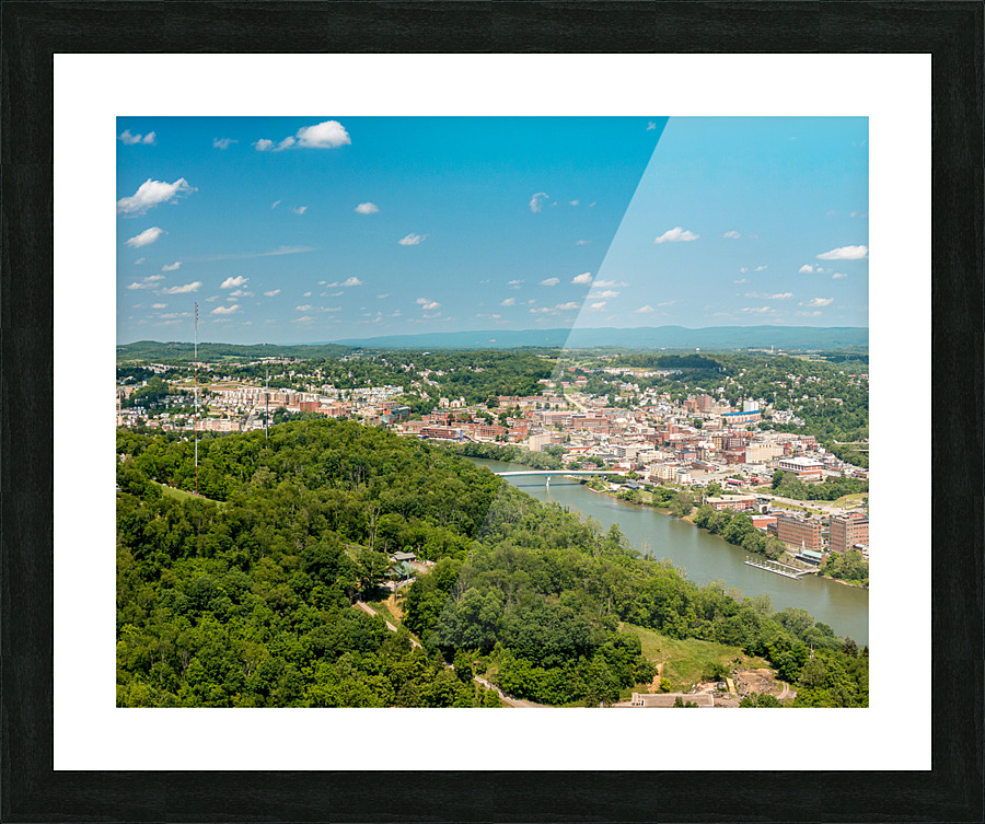 Aerial drone image of the downtown and university in Morgantown  Framed Print Print