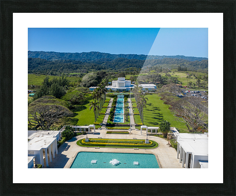 Aerial view of the Laie Hawaii Temple on Oahu  Framed Print Print